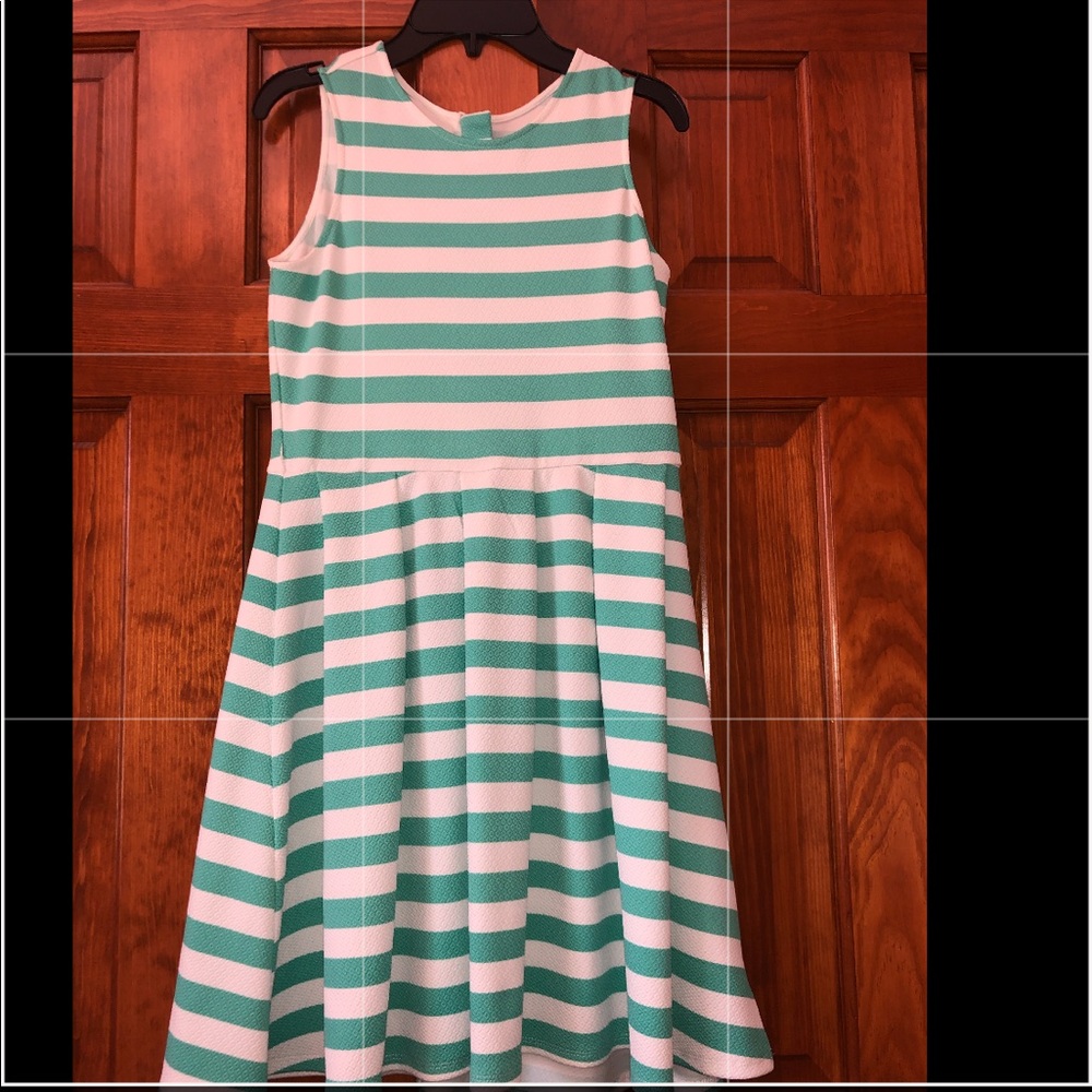 Girls striped teal and white dress